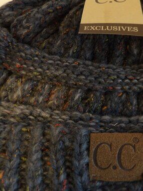 +- C.C Thick Cable Knit Dark Menage Grey Skull Cap Cuff CC Beanie NWT